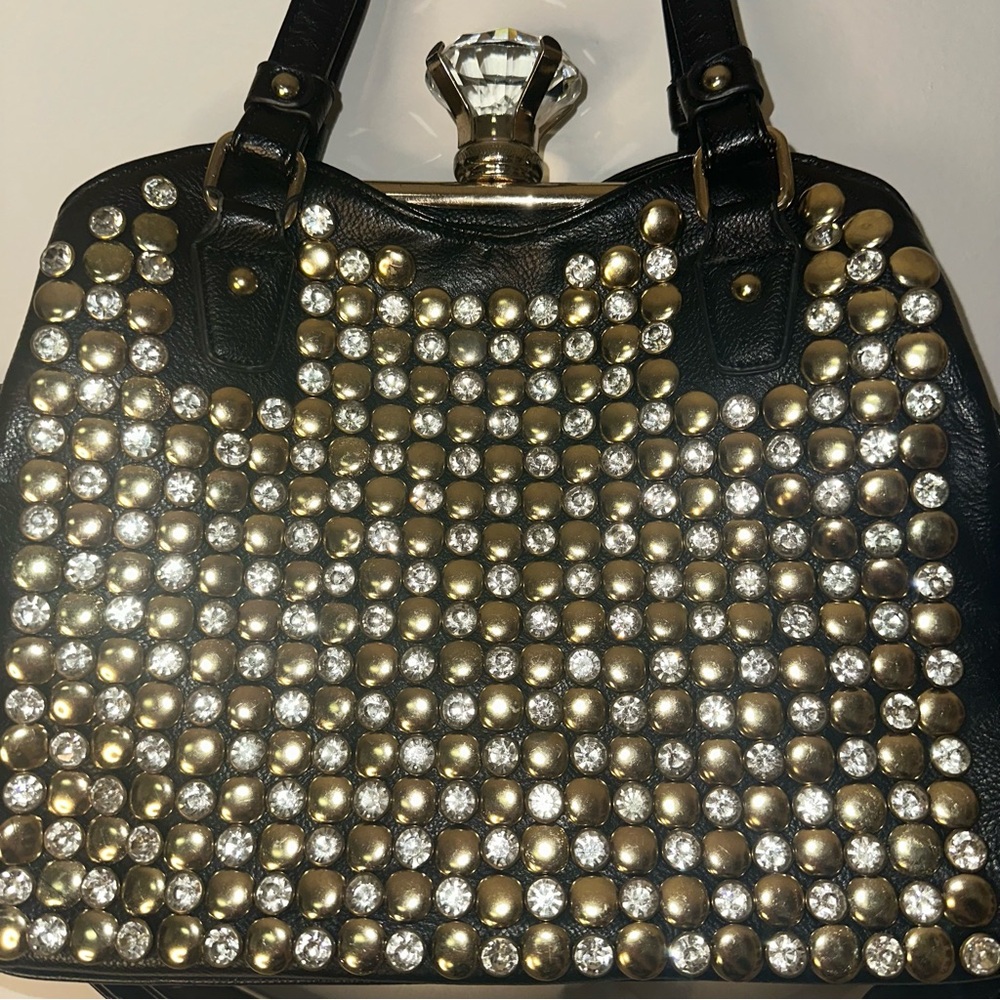 Y2K Style Gold Studded And Rhinestone Purse 3 Large Compartments Very Spacious ￼ - Picture 2 of 5